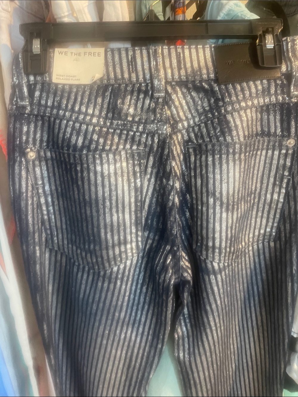 Free People We The Free West Coast Relaxed Flare Jeans NWT Blue Stripe Size 24 - Picture 7 of 7